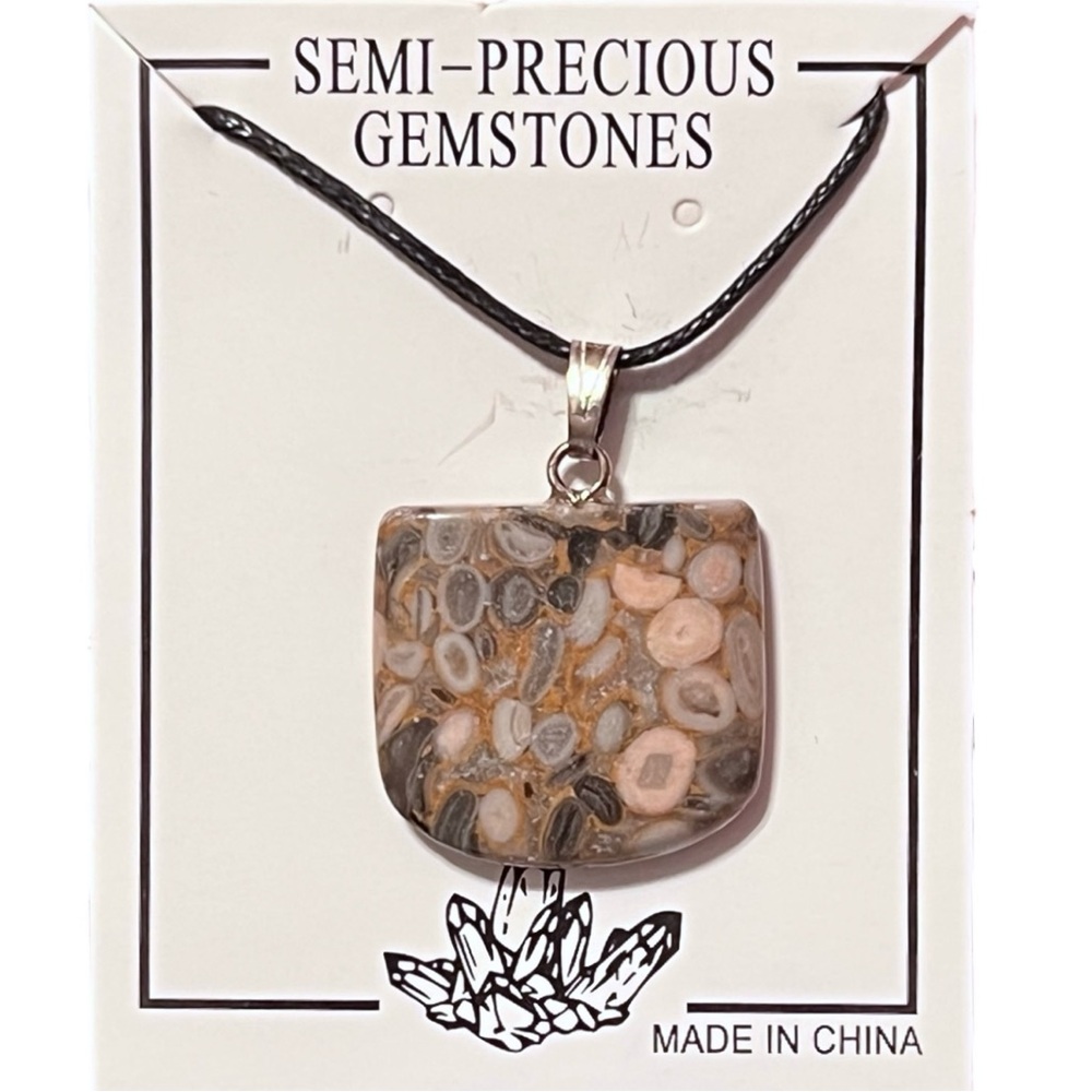 💎2/$30💎 Semi-Precious Fossil Agate Gemstone Pendant Necklace